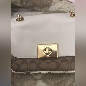 Coach Cream and Brown Shoulder Bag